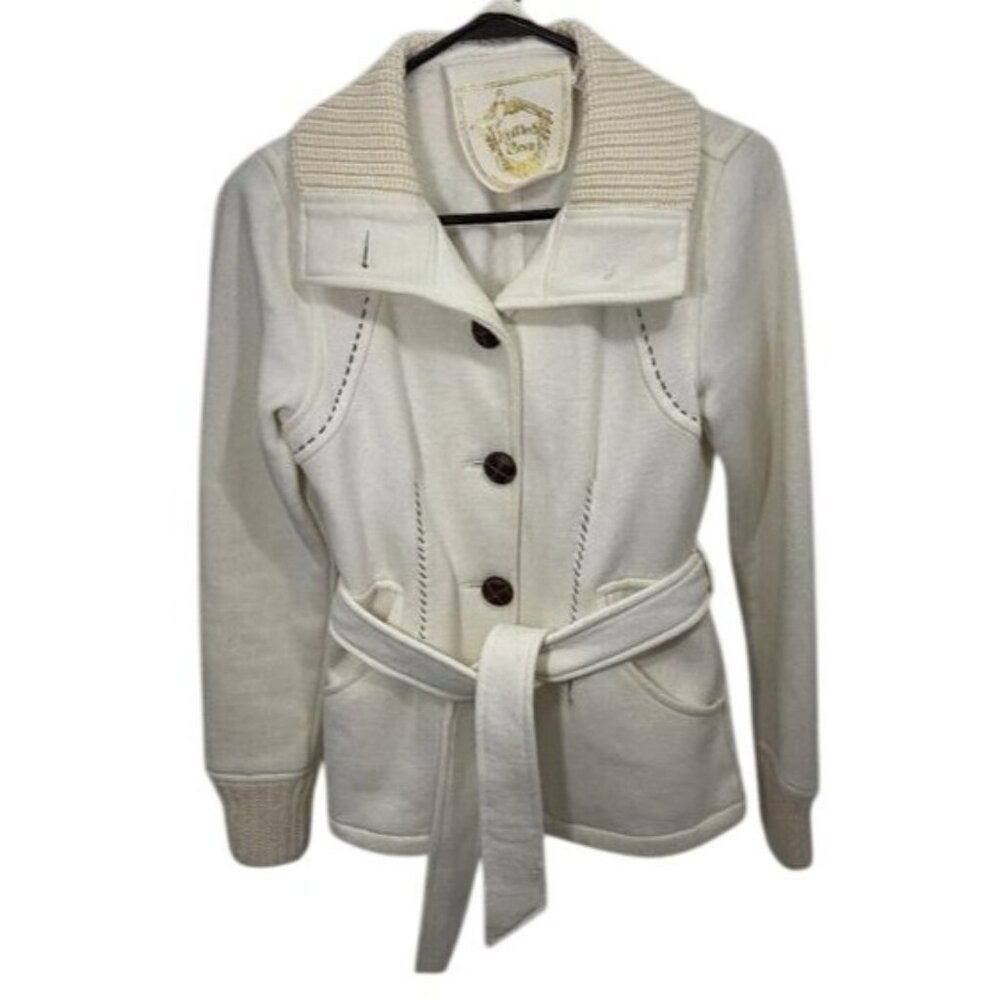 Womens Knitted Dove Ivory Knit Button-Front Belted Light-weight Jacket Size Sm